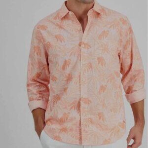 Tommy Bahama Men Button Down Shirt Digital Palm Chambray Print Coral Size L